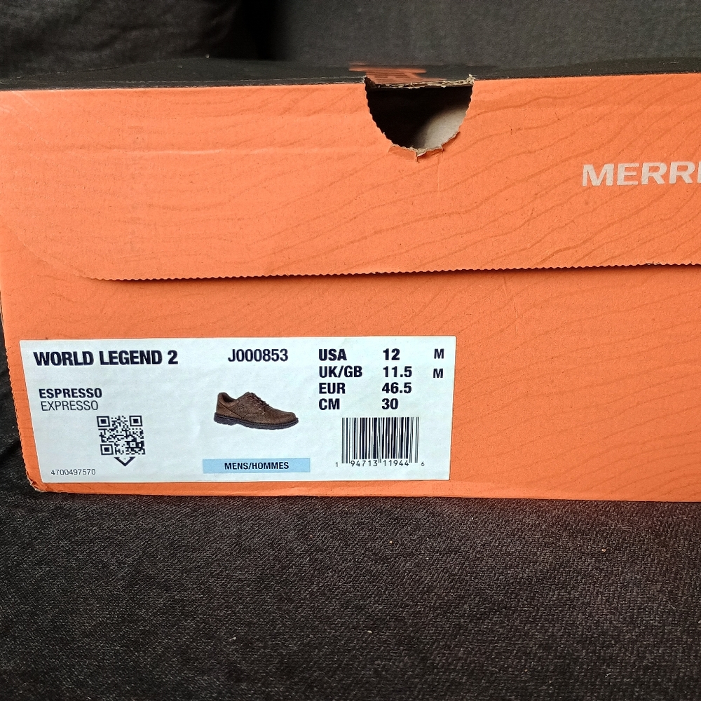 *sold* Men's Merrell world legend 2 brown leather shoes espresso size US 12 New